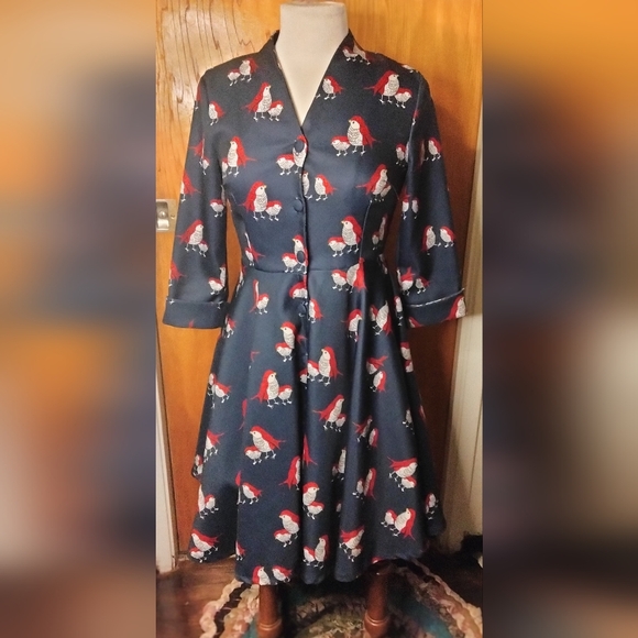 Miss Yan Bird Patterned Dark Academia Teacher Button Up Dress Size Small - Picture 1 of 13